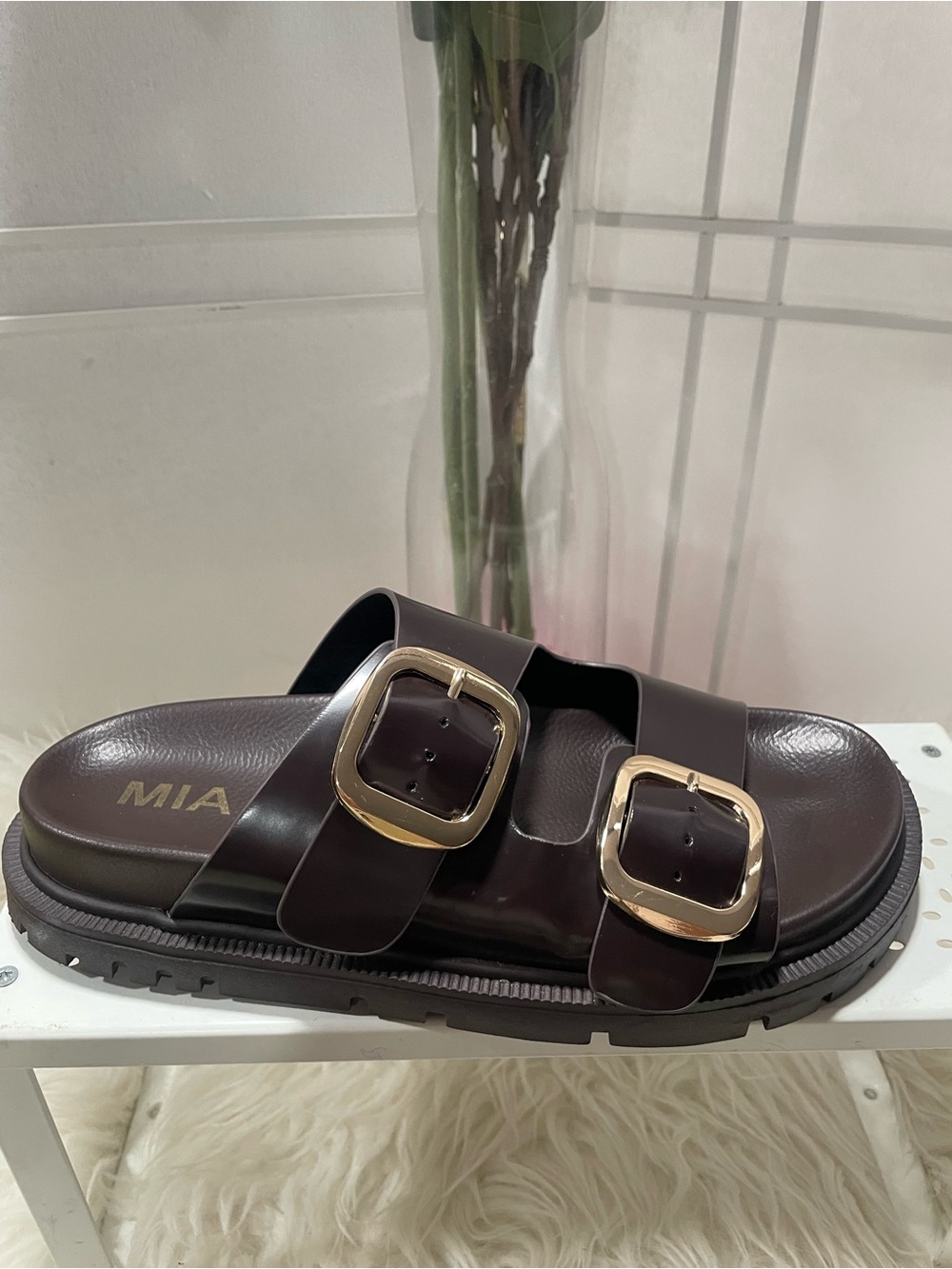 New! MIA Gen Double Buckle Slides, Women's Sandal Brown Coffee Size 8 - Picture 8 of 10